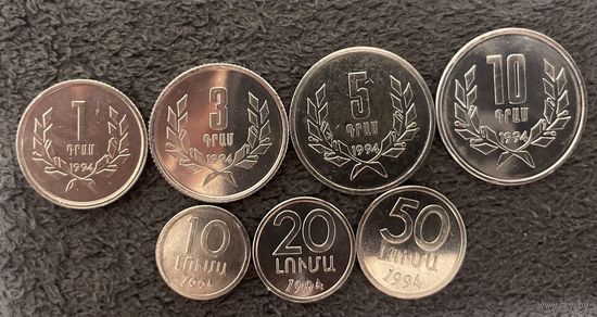 Армения набор 7 монет 1994 10, 20, 50 лум, 1 драм, 3, 5, 10 драмов UNC