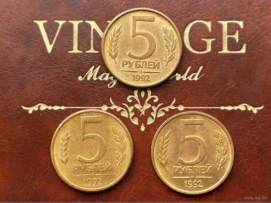 Россия (РФ). Лот монет (3 шт., магнитные) 5 рублей 1992, ММД, М, Л.