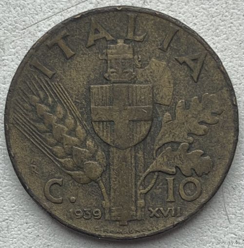 Италия 10 чентезимо 1939 г.