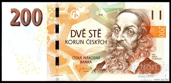 Чехия 200 крон 2018 года. Тип Р-19. Состояние UNC!