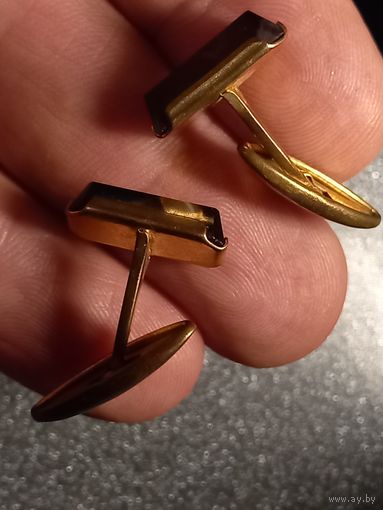 Запонки СССР клеймо РС-8М Русские самоцветы натуральный камень позолота Ленинград