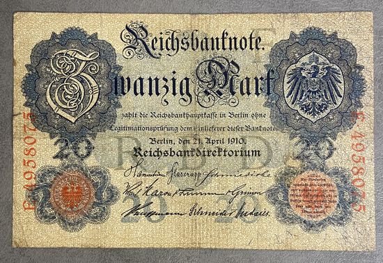 Банкнота 20 марок 1910 год. Германская империя.