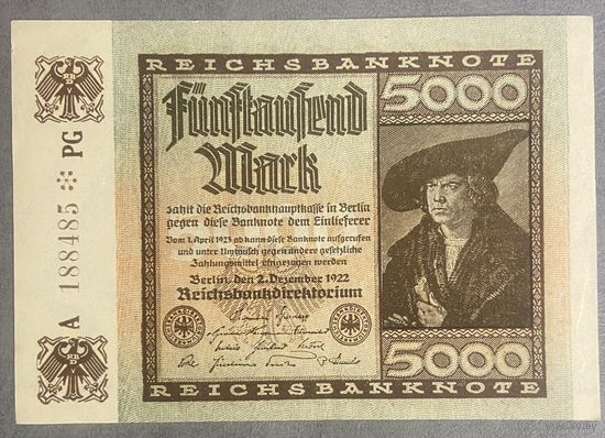 Банкнота 5000 марок 1922 год. Веймарская республика.