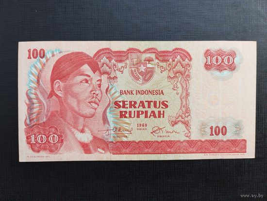 Индонезия 100 рупий 1968 а.unc ( чуть уголочки )