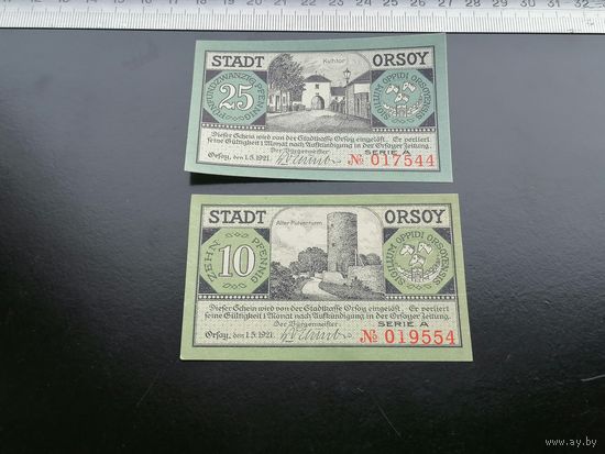 Германия-нотгельд 10 25 пфеннингов 1921 Orsoy Орсой Райнберг Северный Рейн-Вестфалия