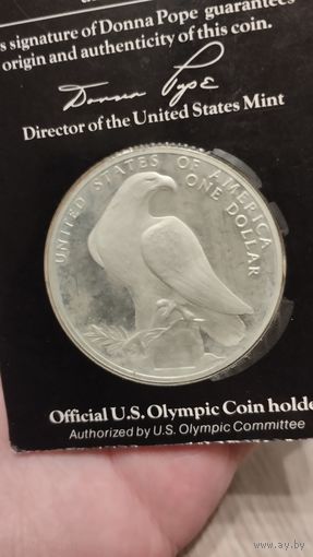 1 Олимпийский доллар 1984 серебро, 900 США XXIII летние Олимпийские игры. Лос-Анджелес 1984г состояние пруф
