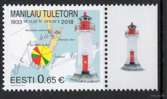 Эстония 2018. Маяки Манилайю Карта. 1 марка (701)