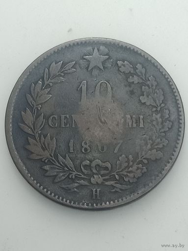 Италия 10 чентезимо 1866 года . Н