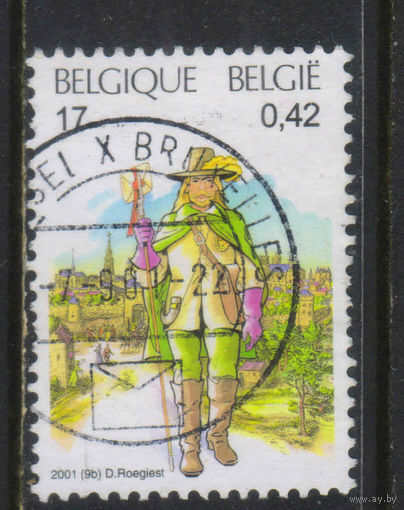 Бельгия Кор 2001 День письма  Международная филвыставка Belgica 01 Пеший почтальон Вид Брюсселя #3048
