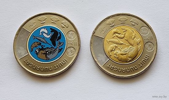 Канада 2 доллара 2024 Инуитский Нунангат, набор 2 монеты(цветная и простая) UNC