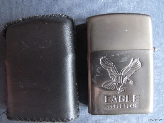 Газовая зажигалка double flame EAGLE в кожаном чехле