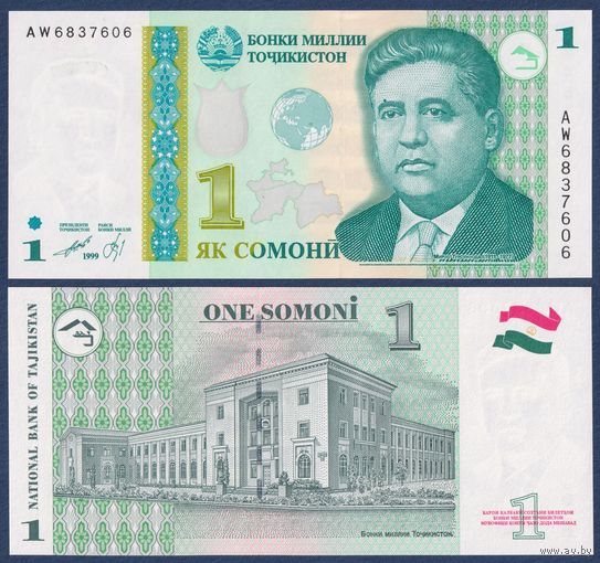 Таджикистан, 1 сомони 1999 г, P-14A (AW, поэт Мирзо Турсунзода), UNC