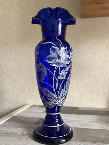 Ваза Чехословакия кобальт ручная роспись 1960-1990