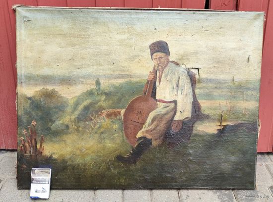 Старинная картина  бандурист , музыкант