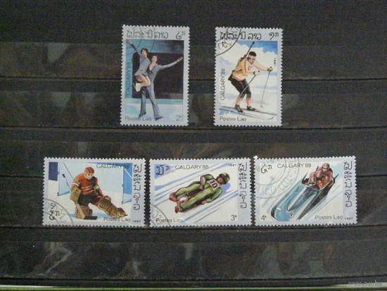 Спорт. Зимняя олимпиа. Калгари 1988 г.  Лаос 87 г. Серия 5 м. гаш.