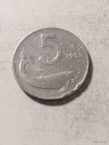 Италия 5 лир 1955
