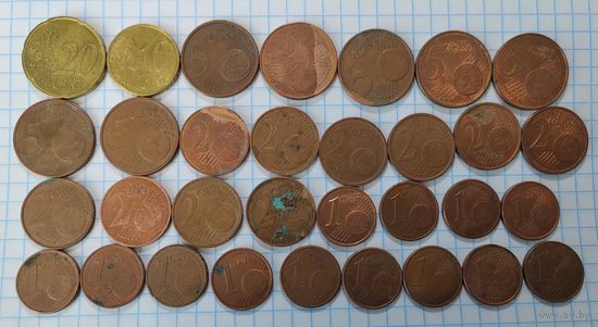 Евроценты в коллекцию. 32 монеты.