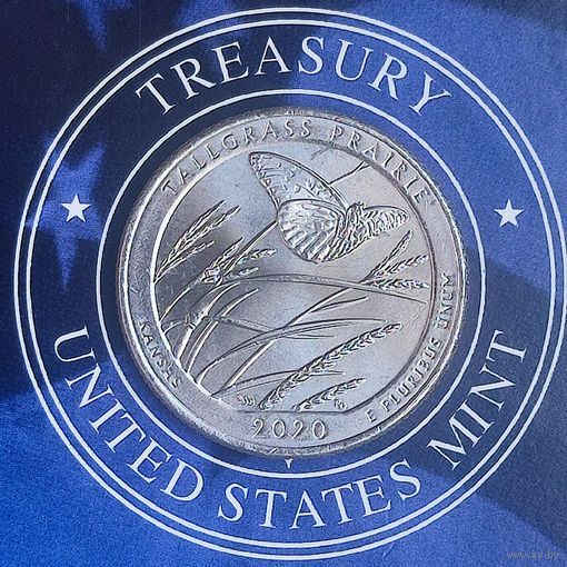 США 25 центов 2020г. (D). Национальный заказник Таллграсс Прейри