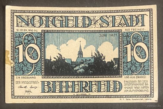 Нотгельд 10 пфеннигов 1921 год. Биттерфельд. Веймарская республика