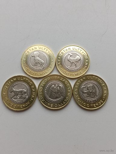 Казахстан. Набор (5 монет) 100 тенге 2025 года. Животный мир Казахстана.