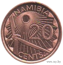 Республика Намибия. 20 центов 2025. UNC. Возобновляемая энергетика (ветряная и солнечная).