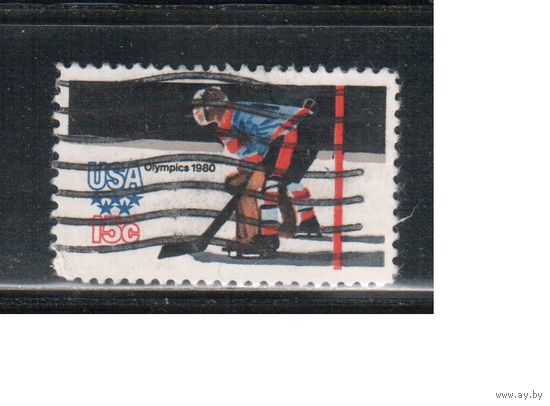 США-1980, (Мих.1414) , гаш.  , Спорт, ОИ-1980, Хоккей