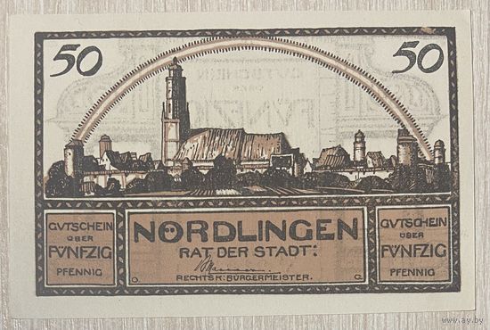 Пфенниги Нотгельд Нёрдлинген, 50 пфеннигов, 1921 год Веймарская республика.