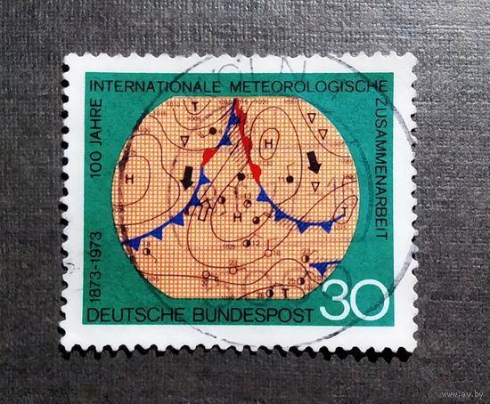 Марка Германия 1973 год 100 лет метеорологической службе