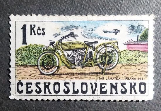 Марка Чехословакия 1975 год Мотоцикл