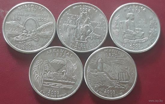 25 центов (квотер) 2003 Р США Миссури. Иллинойс. Алабама.Арканзас. Мэн.