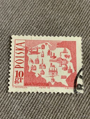 Польша 1966. Туристическая карта Польши. Марка из серии
