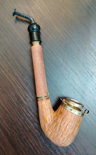Курительная трубка типа Gesteckpfeife выполнненая из дерева с метал вставками где закладывается табак , мундштук из пластика