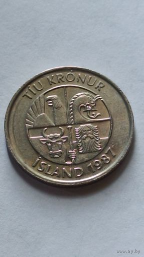 Исландия. 10 крон 1987 года.
