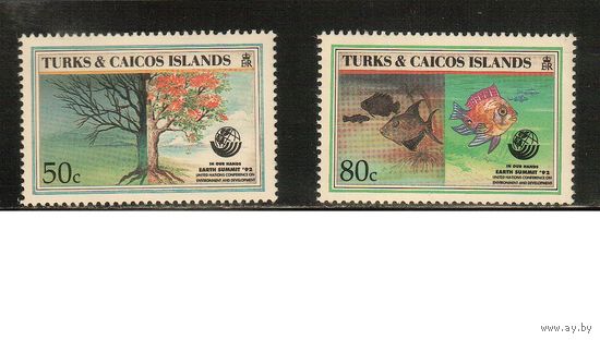 Тёркс и Кайкос-1993(Мих.,1093-1094) , **  ,  Морская  Фауна ,Рыбы(полная серия)