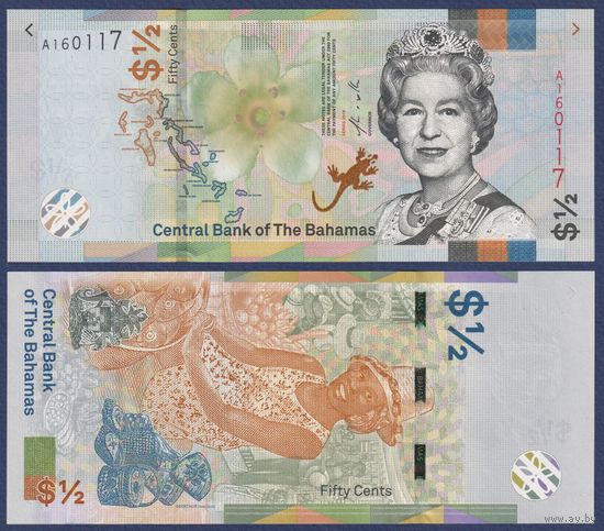 Багамские острова (Багамы), 50 центов 2019 г, P-WA77 (A, королева Елизавета II, UNC