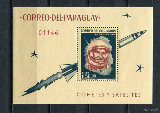 Парагвай - 1963 - Космос - (незначительное повреждение сверху) - [Mi. bl. 36] - 1 блок. MNH.  (Лот 94Db)