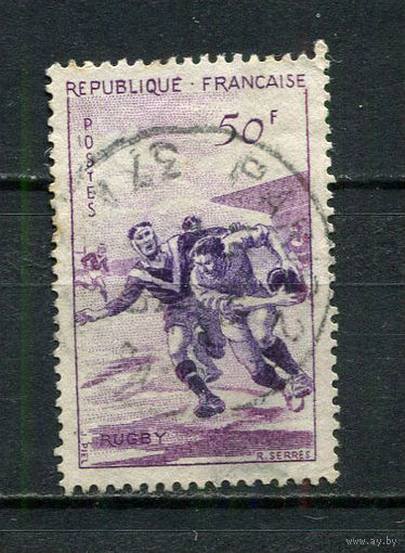 Франция - 1956 - Спорт. Регби 50Fr - (есть тонкое место) - [Mi.1102] - 1 марка. Гашеная.  (Лот 91Fk)-T25P20