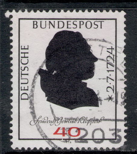 Германия/ФРГ/1974/ Известные Люди / Фридрих Готлиб Клопшток / Поэт / Michel #DE 809 / 1 Юбилейная Марка