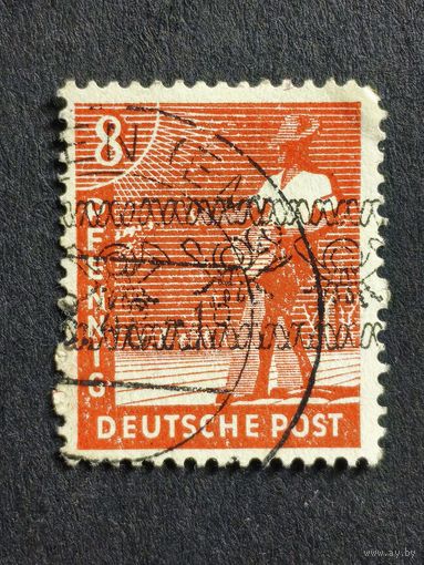 Германия 1948. Британско американская зона. Надпечатка - почтовый рожок