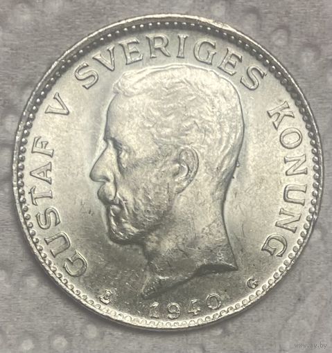 Монета Швеция 1 крона 1940 год. Густав V