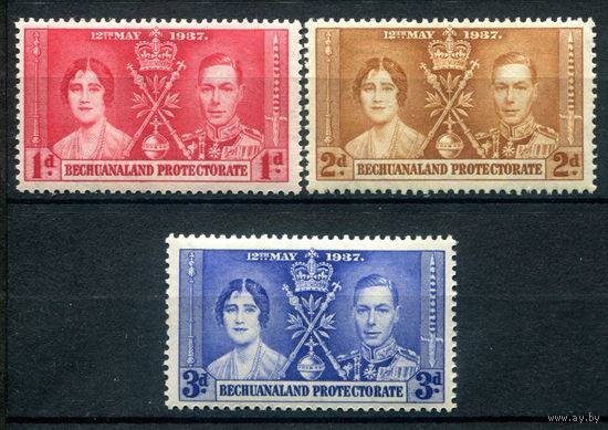 Британские колонии - Бечуаналенд - 1937г. - коронация короля Георга VI и королевы Елизаветы - 3 марки - полная серия, MLH [Mi 98-100]. #2-Bc-130-A-2