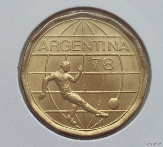 Аргентина 50 песо 1977 год Чемпионат мира по футболу состояние холдер