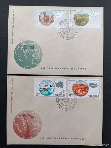 Польша 1980 Три КПД с полной серией марок "Научные экспедиции" (спецгашение) марки Mi.2686-2691 каталог 3.50 евро