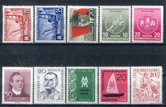 ГДР - 1956г. - 7 полных серий - 10 марок - MNH, 2 марки с отпечатками на клее. Старт с 1 коп! Без МЦ! #1-GG-46