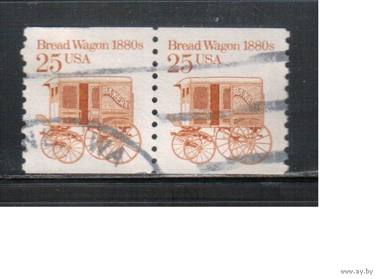 США-1986, (Мих.1859),  гаш. , Стандарт, Транспорт, Повозка для хлеба (одиночка),пара (1)