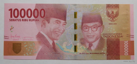 Индонезия 100000 рупий 2016 г  Unc