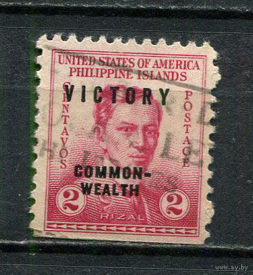 Филиппины (Автономиия в рамках США) - 1945 - Хосе Рисаль 2C с надпечаткой VICTORY - [Mi.444] - 1 марка. Гашеная.  (Лот 13Js)-T25P1