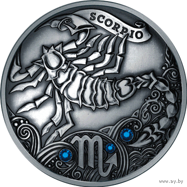 Скорпион (Scorpio) серебро , 20 рублей , 2013 год. В оригинальной упаковке ! Гараскоп . Зодиакальный гороскоп.  Знаки зодиака . Гороскоп .