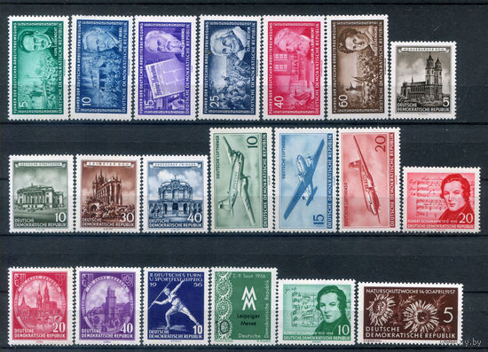 ГДР - 1955-1957г. - 20 марок - MNH, 2 марки с повреждением клея, 2 марки с отпечатками на клее, 2 MH. Старт с 1 коп! Без МЦ! #1-GG-46