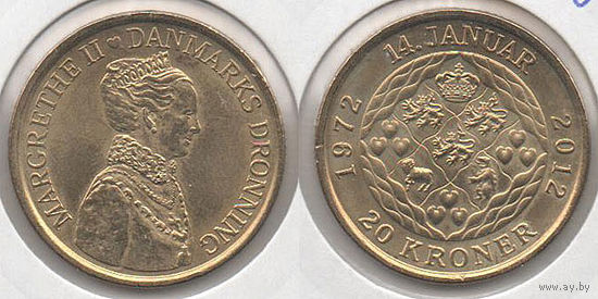 Дания 20 крон 2012 40 лет со дня коронации Королевы Маргреты UNC